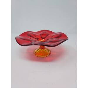 L. E. Smith Amberina Glass Footed Compote "Simplicity" Wavy Edge Art Glass MCM